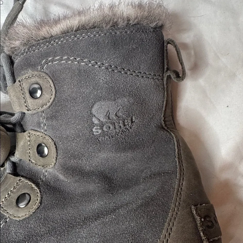 Sorel Women’s Explorer Joan Suede Waterproof Boots In Quarry Grey. Size 10.